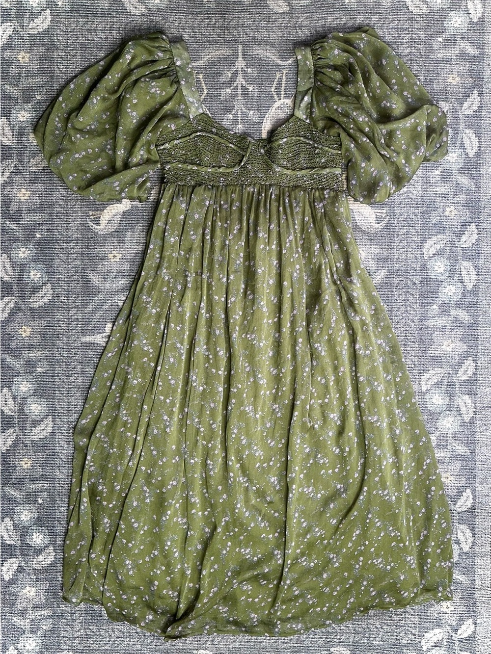 Olive Green Maxi Dress with Puff Sleeves - Picture 2 of 7